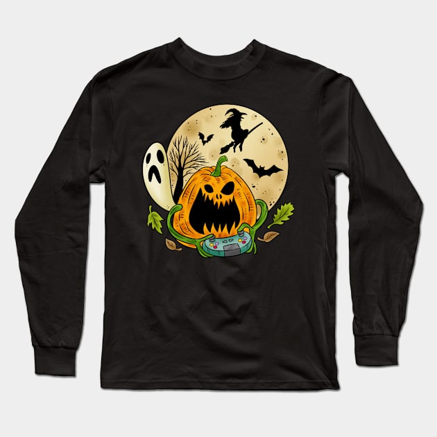 Halloween Pumpkin Gamer Long Sleeve T-Shirt by pako-valor